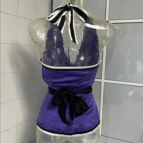 Bebe 2008 Silky Purple Peplum Deep Plunge Halter XS - Picture 6 of 16